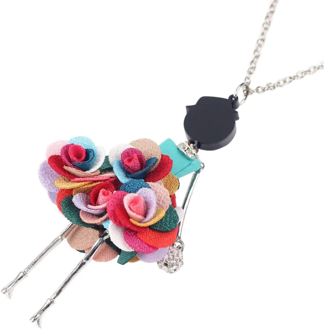 BONSNY Paris Doll Necklace Dress Handmade Pendant Amellie Alloy Flower Crystal Long Chain Women Jewelry