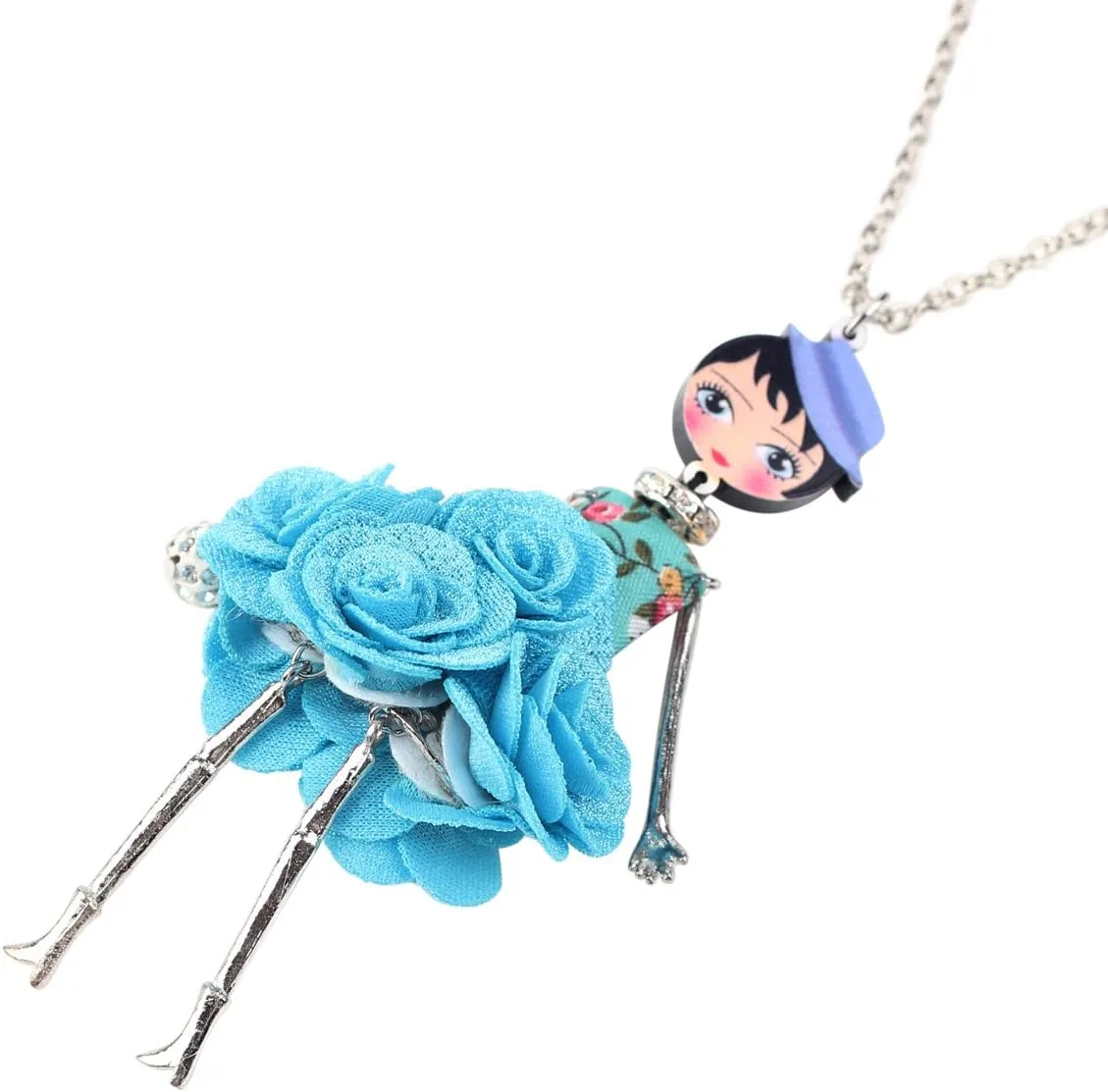 BONSNY Paris Doll Necklace Dress Handmade Pendant Amellie Alloy Flower Crystal Long Chain Women Jewelry