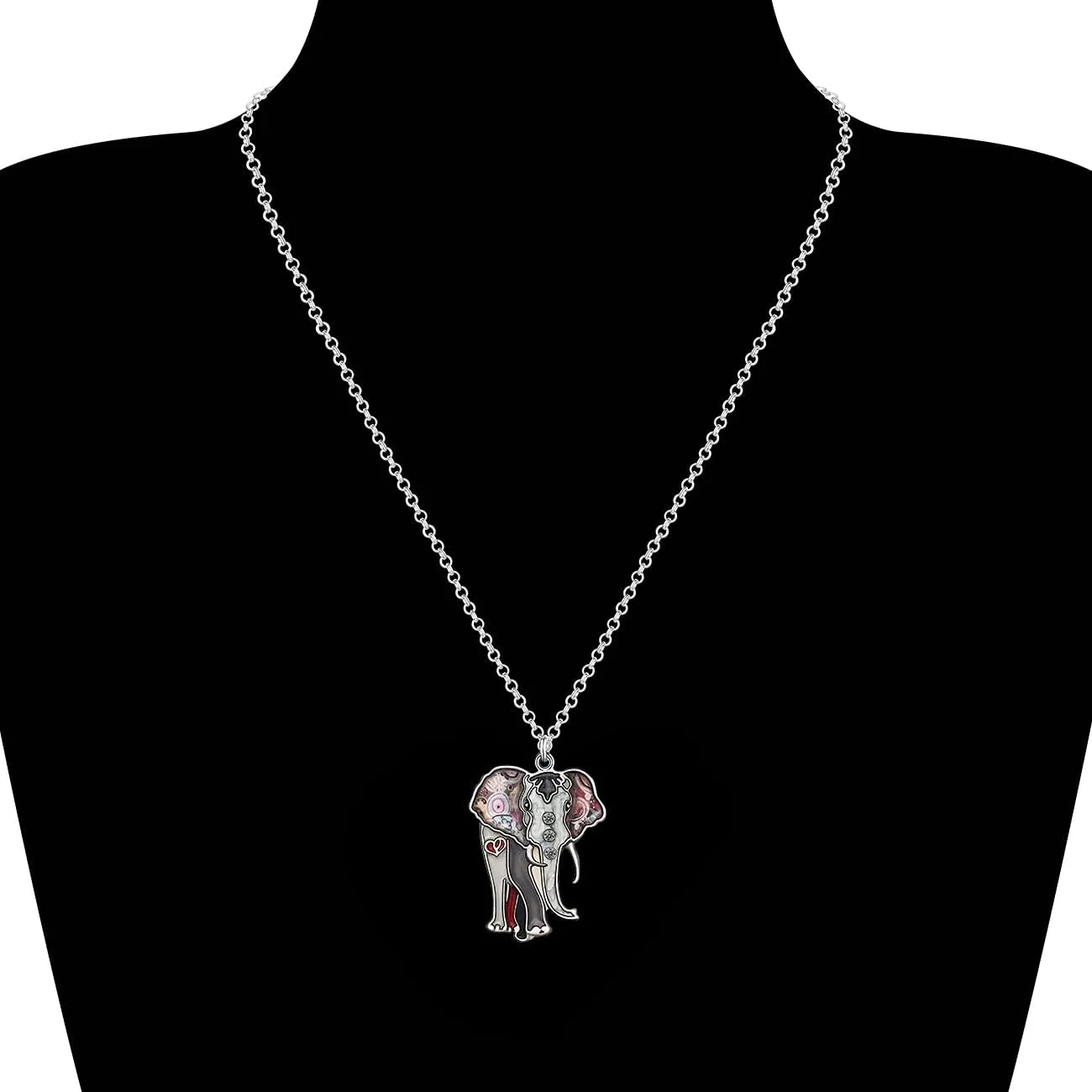BONSNY Signature Africa Wildlife Collection SUNRISE Jungle Safari Wild Elephant Enamel Pendant Necklace