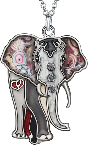 BONSNY Signature Africa Wildlife Collection SUNRISE Jungle Safari Wild Elephant Enamel Pendant Necklace