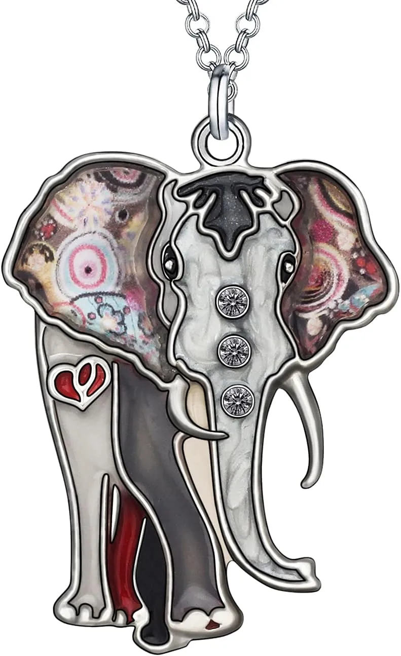 BONSNY Signature Africa Wildlife Collection SUNRISE Jungle Safari Wild Elephant Enamel Pendant Necklace