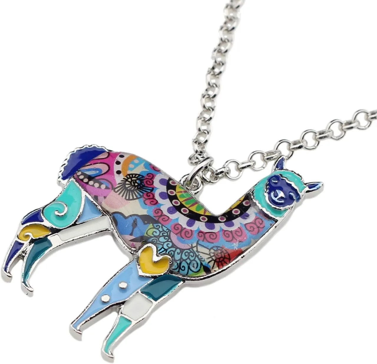 BONSNY Zinc Enamel Alloy South America Floral Alpaca Necklace Chain Pendant Jewelry For Women Charms Gifts