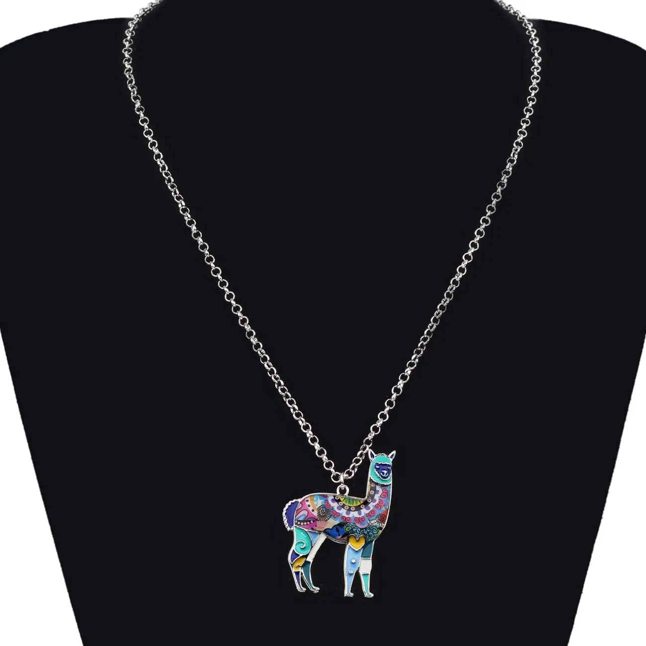 BONSNY Zinc Enamel Alloy South America Floral Alpaca Necklace Chain Pendant Jewelry For Women Charms Gifts