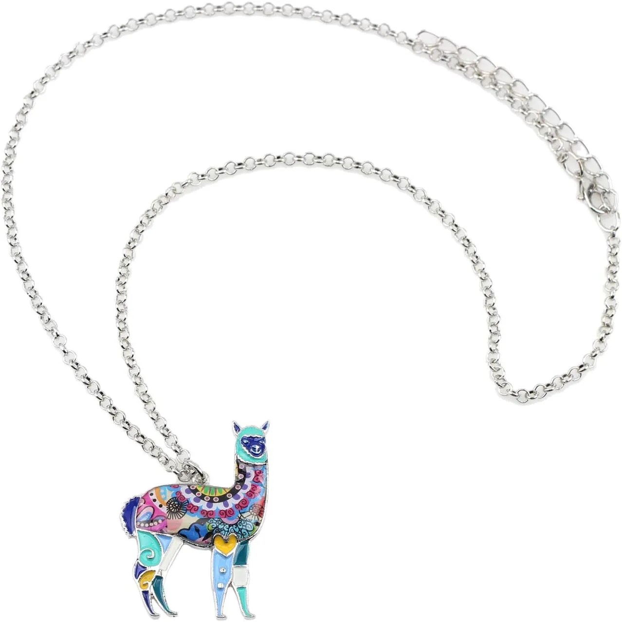 BONSNY Zinc Enamel Alloy South America Floral Alpaca Necklace Chain Pendant Jewelry For Women Charms Gifts