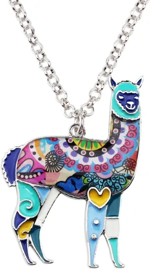 BONSNY Zinc Enamel Alloy South America Floral Alpaca Necklace Chain Pendant Jewelry For Women Charms Gifts