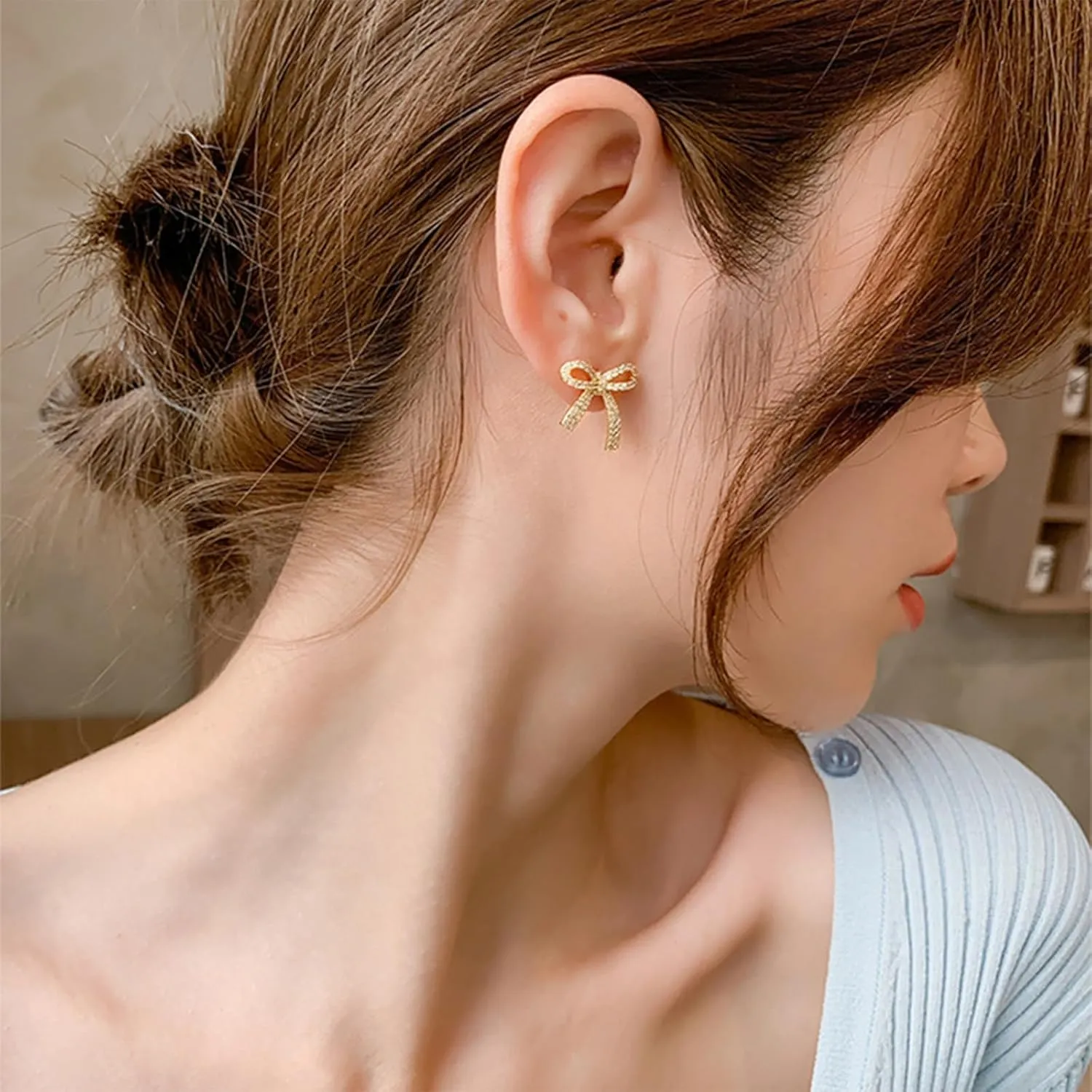 Bow Necklace Earrings Set for Women Bow Jewelry Trendy Rhinestone Bowknot Pendant Necklace Gold Silver Bow Earrings Christmas Gifts for Stocking Stuffers