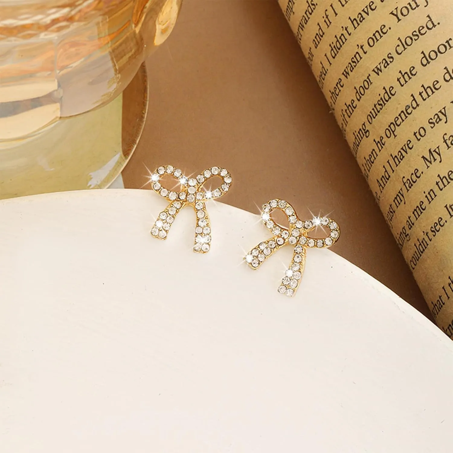 Bow Necklace Earrings Set for Women Bow Jewelry Trendy Rhinestone Bowknot Pendant Necklace Gold Silver Bow Earrings Christmas Gifts for Stocking Stuffers
