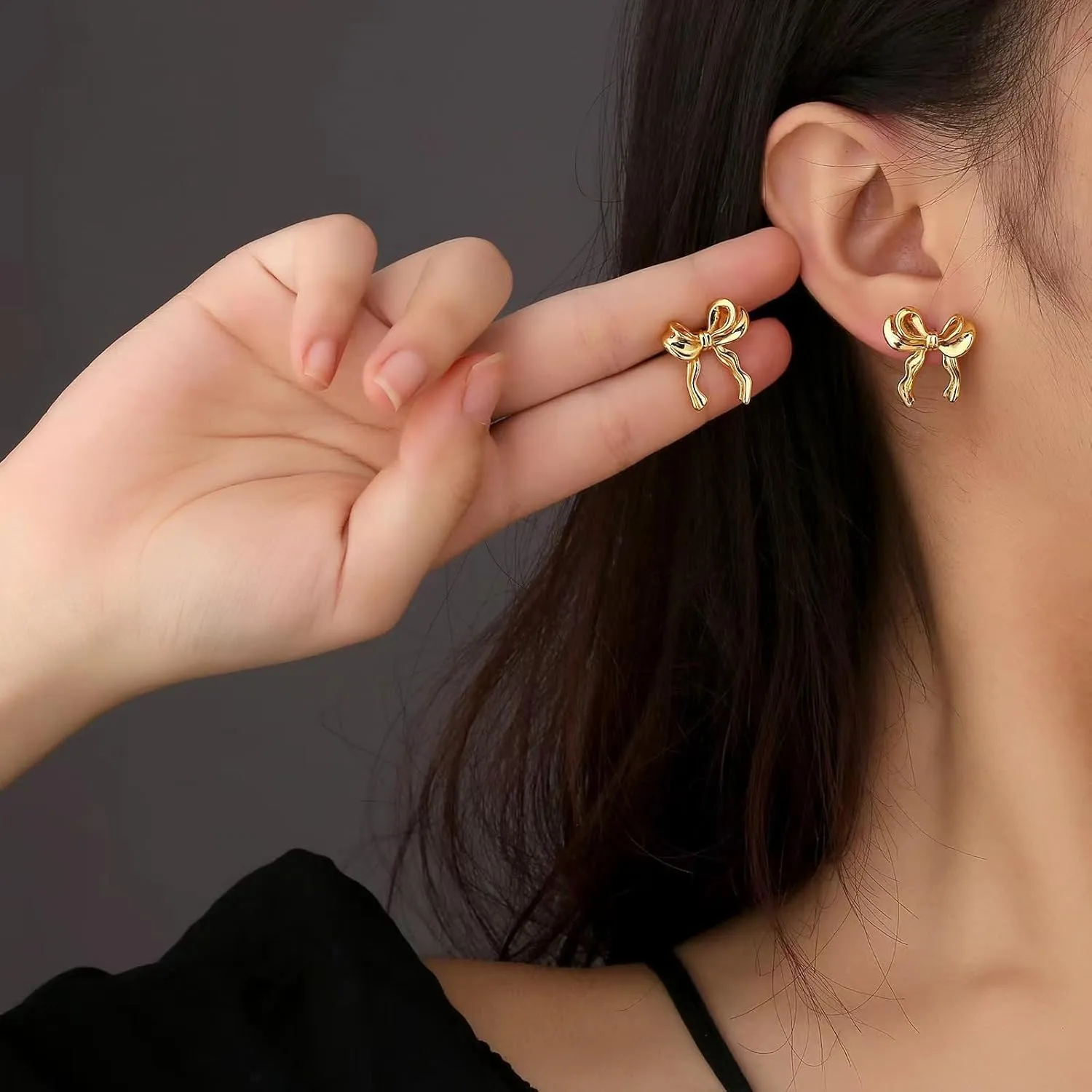 Bow Necklace Earrings Set for Women Bow Jewelry Trendy Rhinestone Bowknot Pendant Necklace Gold Silver Bow Earrings Christmas Gifts for Stocking Stuffers