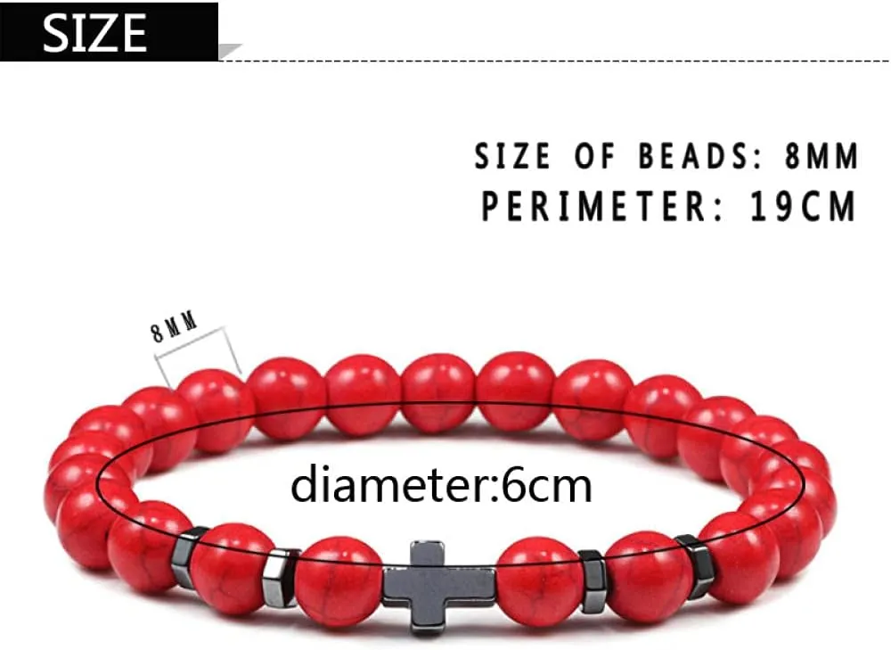 Bracelets Natural Beaded Bracelets 8mm Wood Bead Lava Matte Stone Cross Elasticity Bracelet Meditation Prayer Charm Men Women Yoga Jewelry