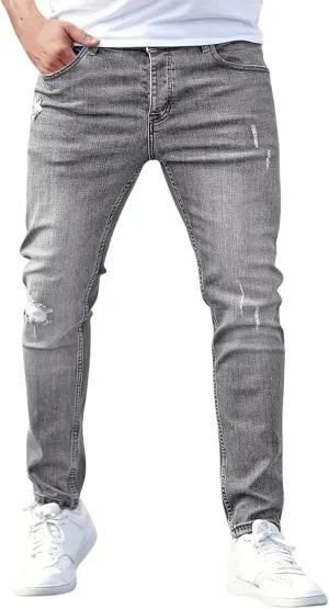 Casual Slim Fit Jeans for Men Classic Fit Stretch Skinny Fashion Destroyed Ripped Denim Pants Jeans for Men