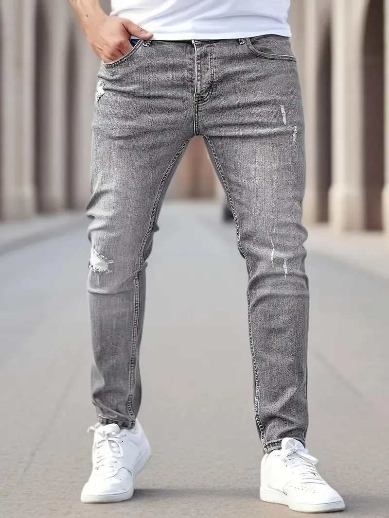 Casual Slim Fit Jeans for Men Classic Fit Stretch Skinny Fashion Destroyed Ripped Denim Pants Jeans for Men