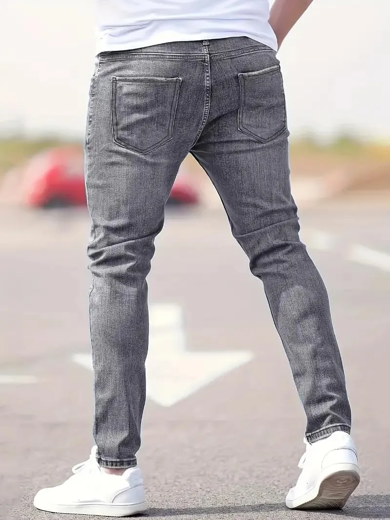 Casual Slim Fit Jeans for Men Classic Fit Stretch Skinny Fashion Destroyed Ripped Denim Pants Jeans for Men