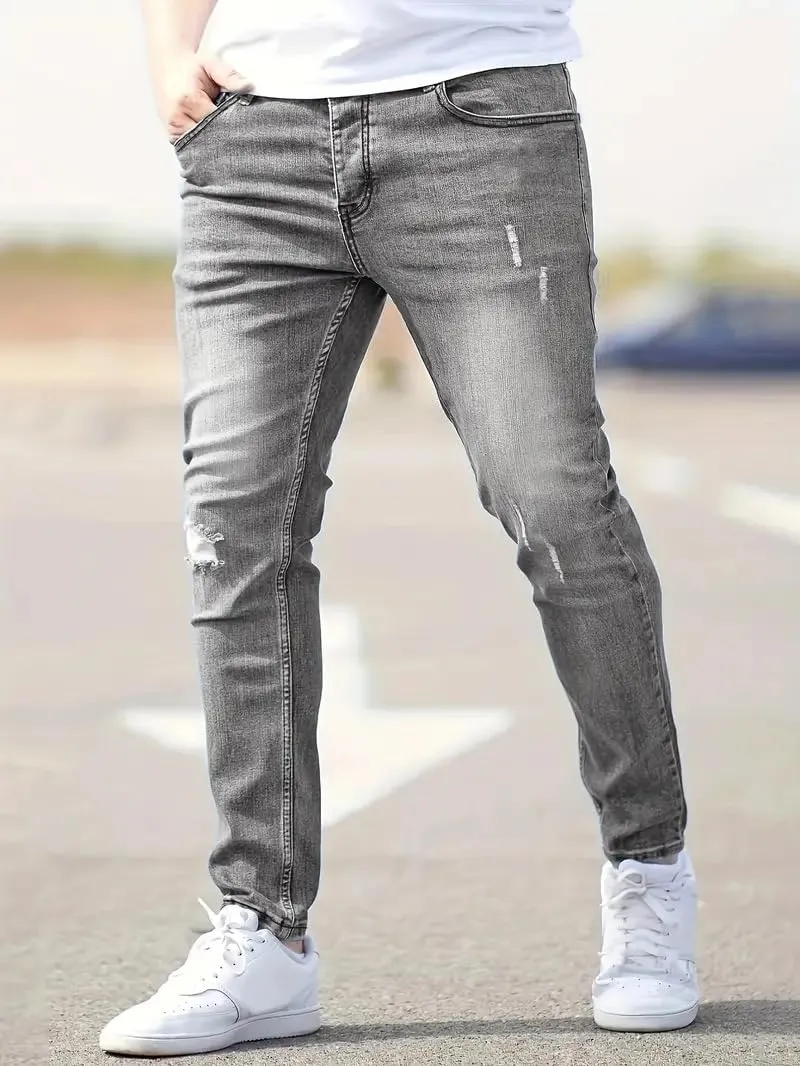 Casual Slim Fit Jeans for Men Classic Fit Stretch Skinny Fashion Destroyed Ripped Denim Pants Jeans for Men