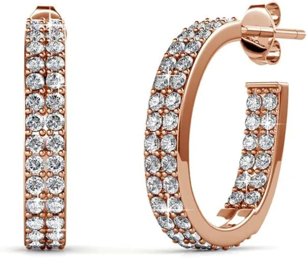 Cate & Chloe Grace White Gold Hoop Earrings, 18k Hoops with Crystals, Sparkling Silver Hoops Earring Set with Round Cut Diamond Crystals, Wedding Anniversary Jewelry