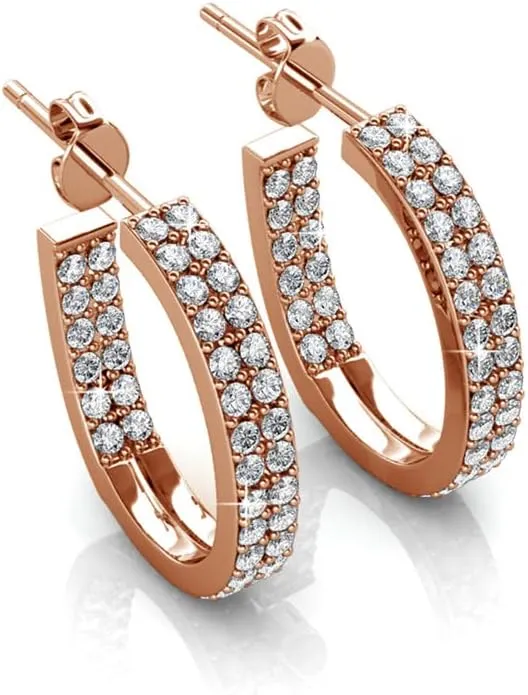 Cate & Chloe Grace White Gold Hoop Earrings, 18k Hoops with Crystals, Sparkling Silver Hoops Earring Set with Round Cut Diamond Crystals, Wedding Anniversary Jewelry