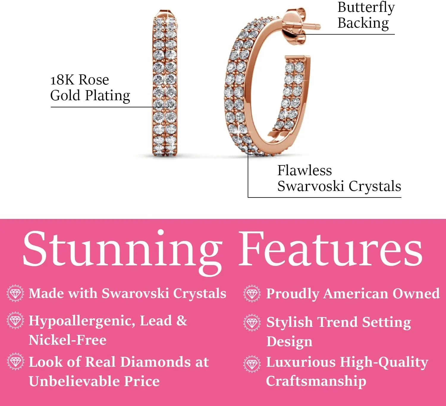 Cate & Chloe Grace White Gold Hoop Earrings, 18k Hoops with Crystals, Sparkling Silver Hoops Earring Set with Round Cut Diamond Crystals, Wedding Anniversary Jewelry