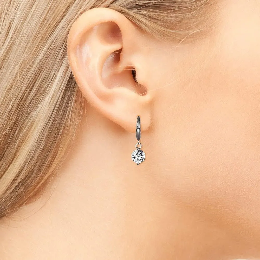 Cate & Chloe Veronica 18k White Gold Dangling Earrings with Crystals, Sparkling Round Cut Solitaire Diamond Silver Drop Earring Set Wedding Anniversary Jewelry - Hypoallergenic