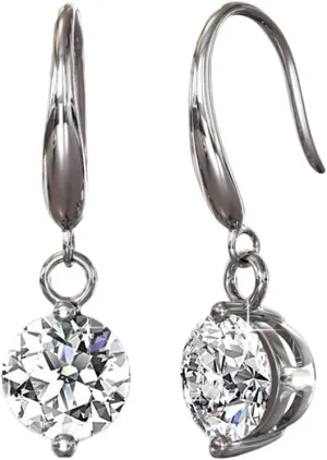 Cate & Chloe Veronica 18k White Gold Dangling Earrings with Crystals, Sparkling Round Cut Solitaire Diamond Silver Drop Earring Set Wedding Anniversary Jewelry - Hypoallergenic