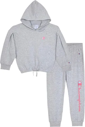 Champion Girls Hoodie and Sweatpant Set for Kids Athletic Fleece Sweatsuit