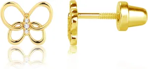 Cherished Moments 14K Gold-Plated Butterfly Screw Back Earrings with CZs for Babies, Little Girls, Kids, Teens and Women