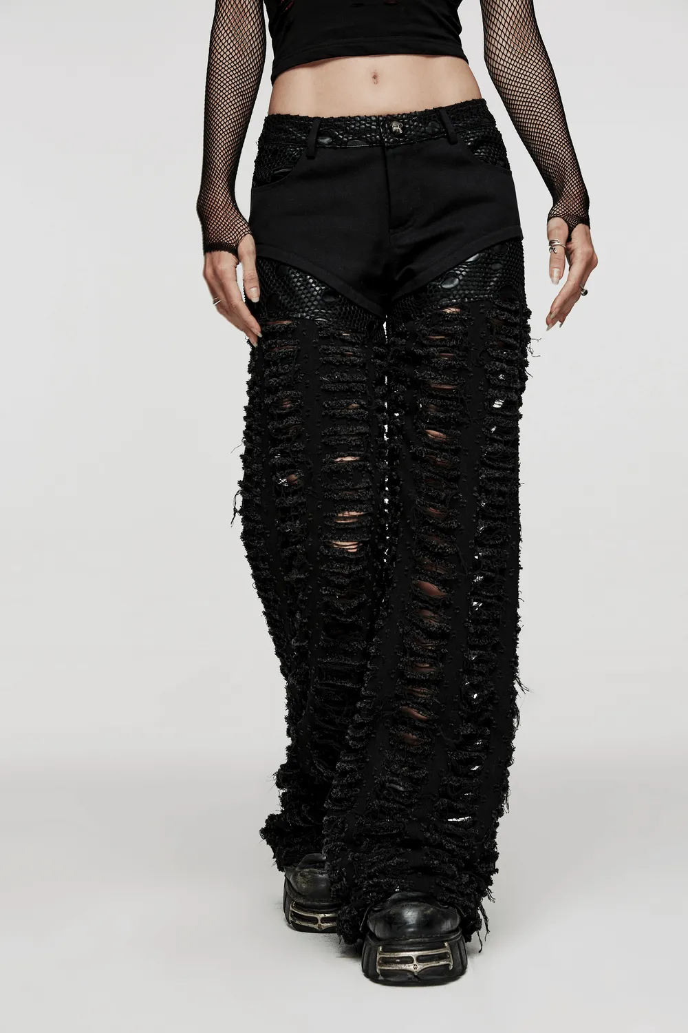 Chic Ripped Decadent Mesh Goth Trousers Women