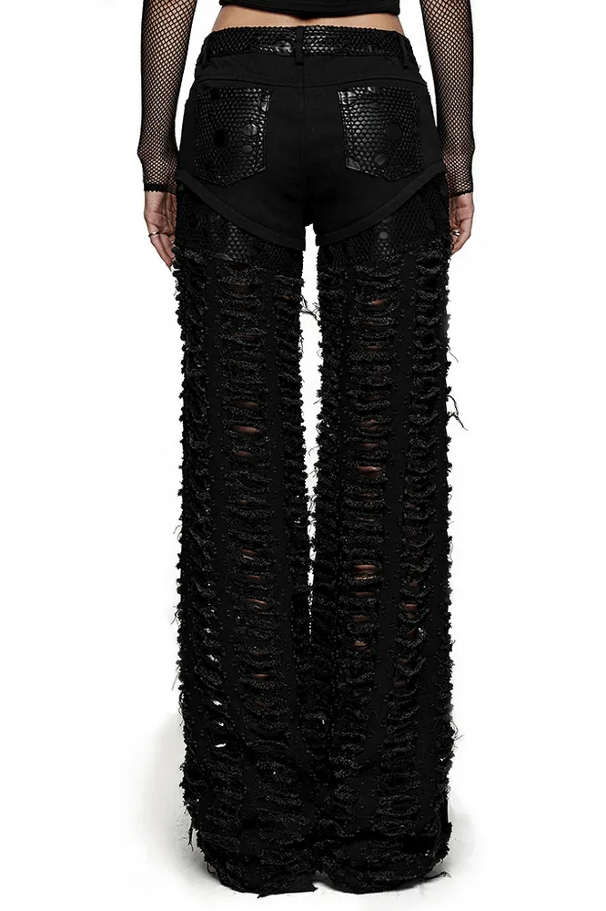 Chic Ripped Decadent Mesh Goth Trousers Women