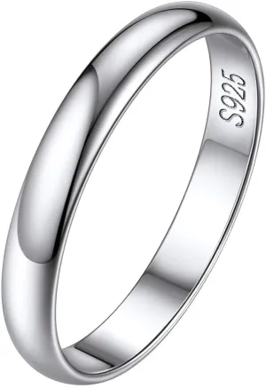 ChicSilver 2/3/5mm 925 Sterling Silver Ring Customizable Plain Dome High Polished Wedding Band Comfort Fit Size 4-12 (with Gift Box)