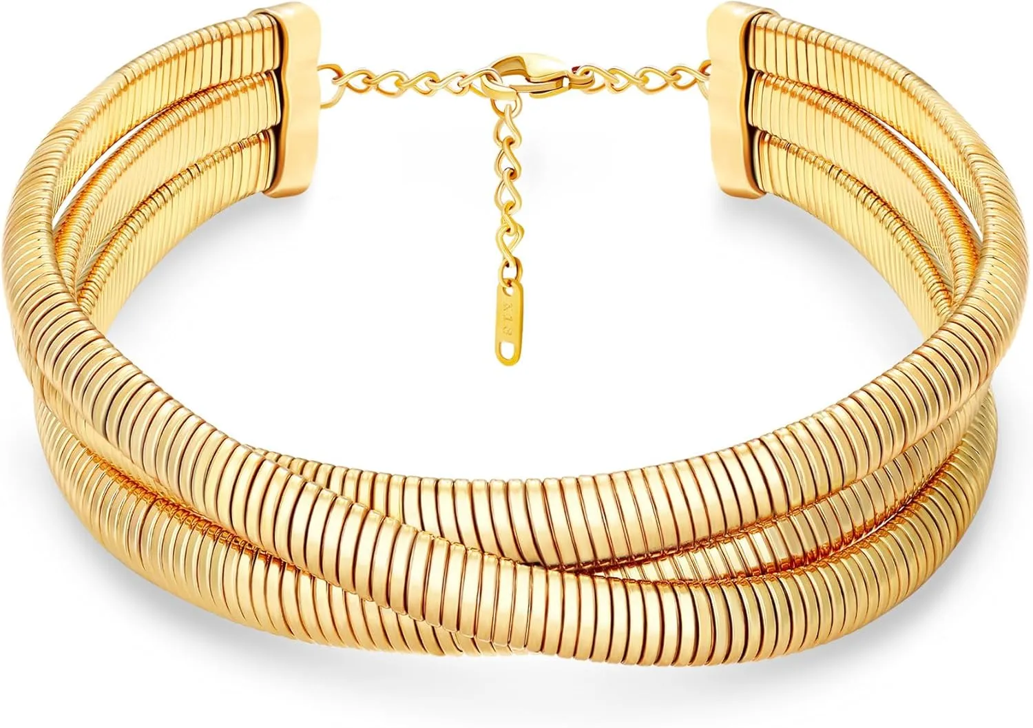 Chunky Gold Choker Necklace for Women, 14K Gold Plated Snake Chain Statement Necklace Triple Twsited Layered Choker Necklaces Jewelry Gifts
