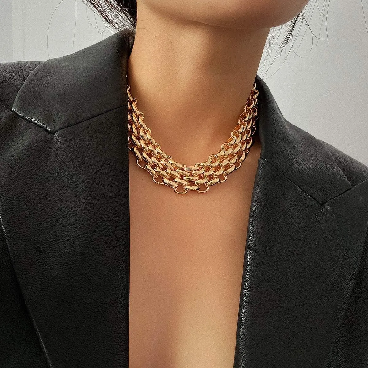 Chunky Gold Necklace Chunky Necklaces for Women Gold Statement Necklace Trendy Thick Chain Necklace Cuban Link Chain Necklace Punk Chain Choker Necklace Trendy Jewelry