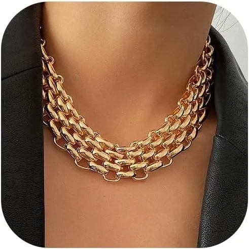 Chunky Gold Necklace Chunky Necklaces for Women Gold Statement Necklace Trendy Thick Chain Necklace Cuban Link Chain Necklace Punk Chain Choker Necklace Trendy Jewelry