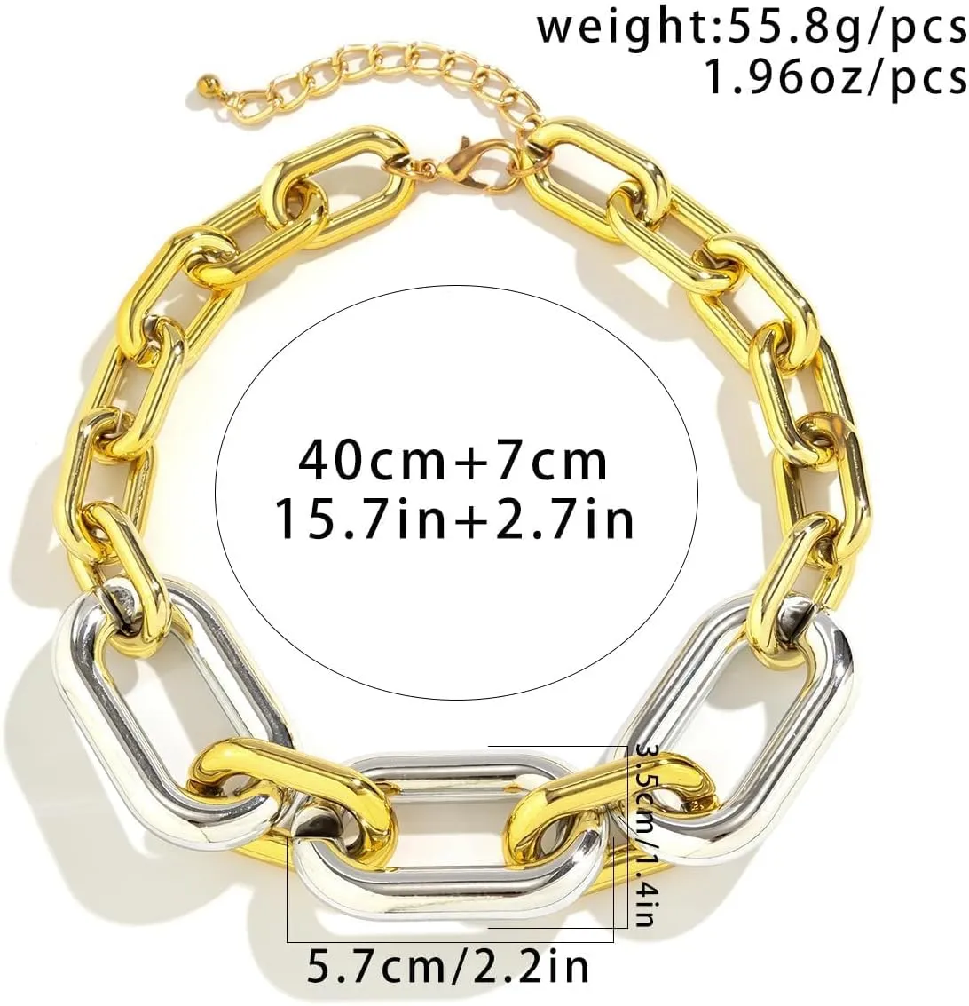Chunky Gold Necklace Chunky Necklaces for Women Gold Statement Necklace Trendy Thick Chain Necklace Cuban Link Chain Necklace Punk Chain Choker Necklace Trendy Jewelry