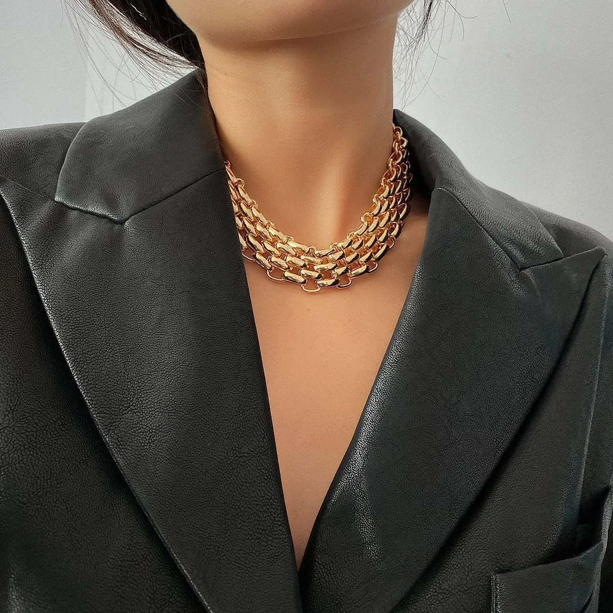 Chunky Gold Necklace Chunky Necklaces for Women Gold Statement Necklace Trendy Thick Chain Necklace Cuban Link Chain Necklace Punk Chain Choker Necklace Trendy Jewelry