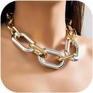 Chunky Gold Necklace Chunky Necklaces for Women Gold Statement Necklace Trendy Thick Chain Necklace Cuban Link Chain Necklace Punk Chain Choker Necklace Trendy Jewelry