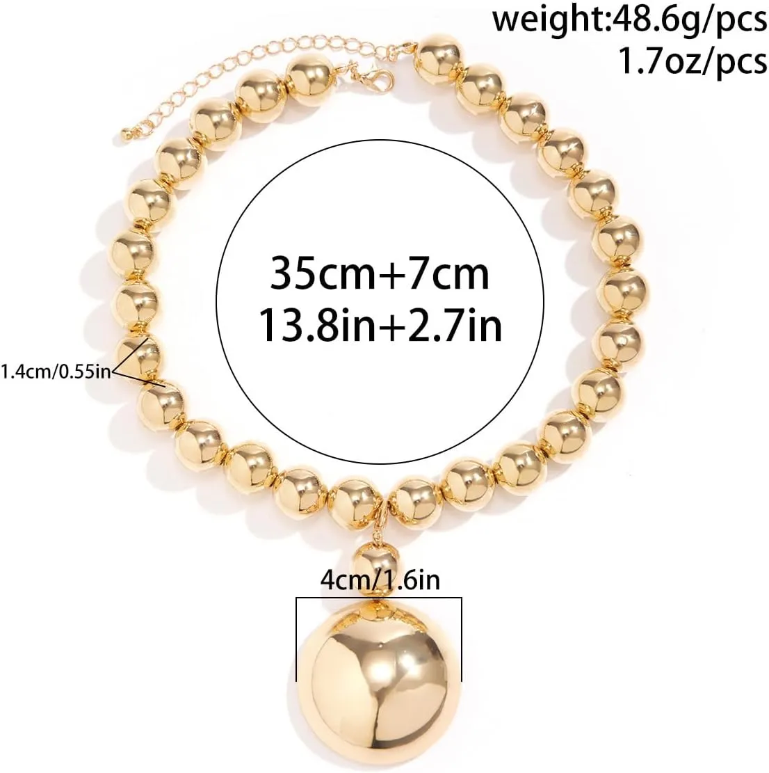 Chunky Gold Silver Necklace Earrings Set for Women, Exaggerated Big Ball Pendant Bead Choker Necklaces Earring Trendy Fashion Holiday Party Statement Jewelry Set