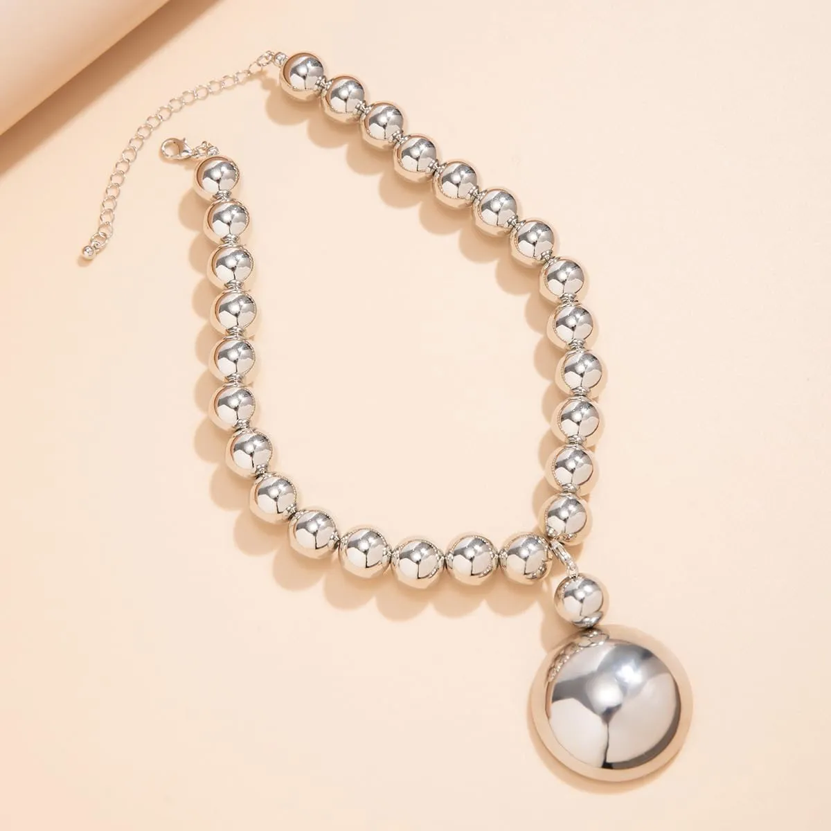 Chunky Gold Silver Necklace Earrings Set for Women, Exaggerated Big Ball Pendant Bead Choker Necklaces Earring Trendy Fashion Holiday Party Statement Jewelry Set