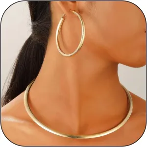 Chunky Gold Silver Necklace Earrings Set for Women, Exaggerated Big Ball Pendant Bead Choker Necklaces Earring Trendy Fashion Holiday Party Statement Jewelry Set