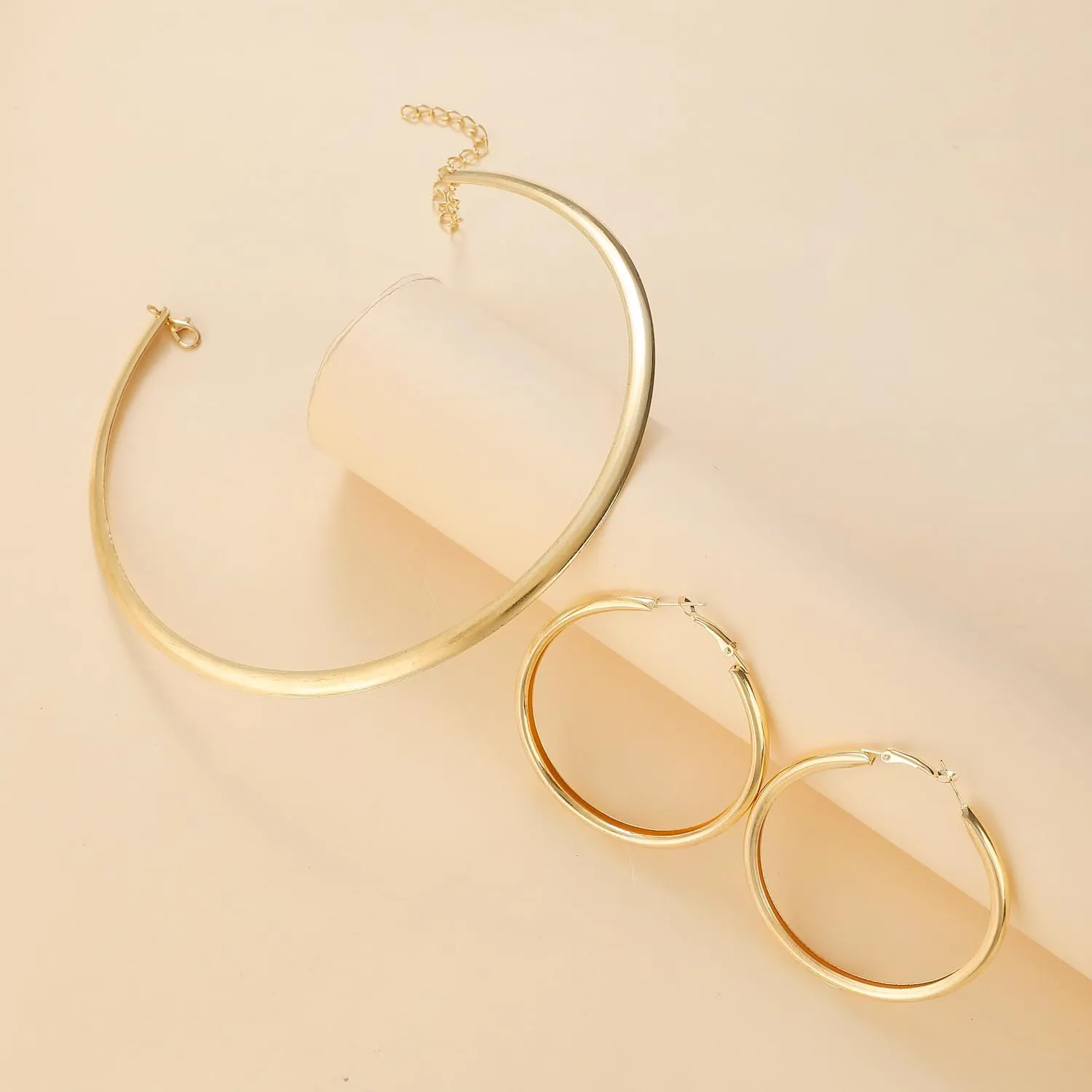 Chunky Gold Silver Necklace Earrings Set for Women, Exaggerated Big Ball Pendant Bead Choker Necklaces Earring Trendy Fashion Holiday Party Statement Jewelry Set