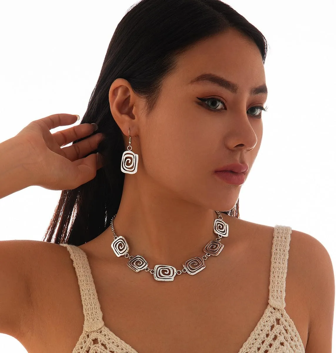 Chunky Gold Silver Necklace Earrings Set for Women, Exaggerated Big Ball Pendant Bead Choker Necklaces Earring Trendy Fashion Holiday Party Statement Jewelry Set