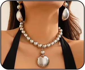 Chunky Gold Silver Necklace Earrings Set for Women, Exaggerated Big Ball Pendant Bead Choker Necklaces Earring Trendy Fashion Holiday Party Statement Jewelry Set
