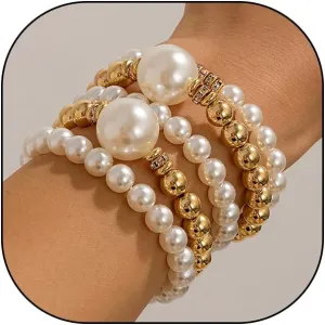 Chunky Pearl Bracelets for Women Stackable Gold Pearl Beaded Stretch Bracelets Exaggerated Big Pearl Ball Bracelet Set Trendy Birthday Jewelry Gifts