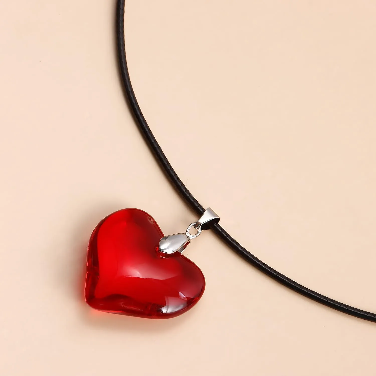 Chunky Puffy Heart Choker Necklace Big Red Heart Pendant Adjustable Velvet Chain Punk Statement Necklaces Y2K Trendy Hip Hop Jewelry Accessories for Women Teen
