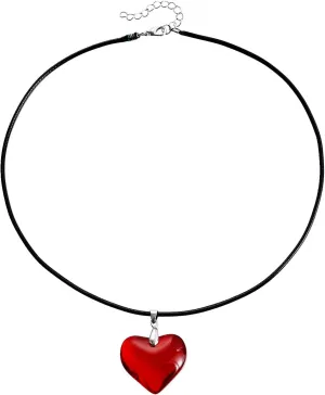Chunky Puffy Heart Choker Necklace Big Red Heart Pendant Adjustable Velvet Chain Punk Statement Necklaces Y2K Trendy Hip Hop Jewelry Accessories for Women Teen
