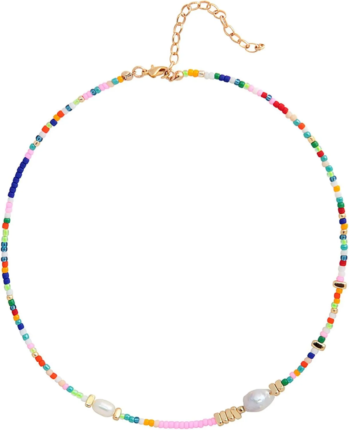 Colorful Beaded Necklace for Women Pearl Choker Necklace Adjustable Beach Shell Necklace Boho Bead Necklaces for Women Jewlery