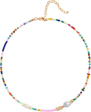 Colorful Beaded Necklace for Women Pearl Choker Necklace Adjustable Beach Shell Necklace Boho Bead Necklaces for Women Jewlery
