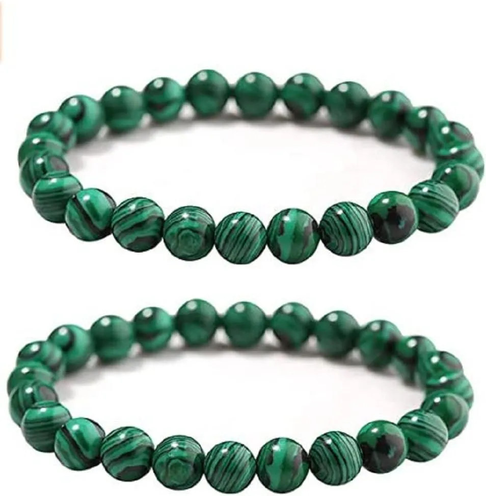 COLORFUL BLING Natural Malachite Bracelet Set,Handmade Gemstone Beaded Stretch Bracelets for Women Men Yoga Bracelet Natural Stone Crystal Beads Bracelets
