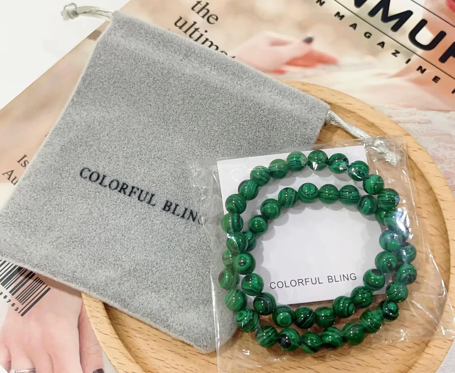 COLORFUL BLING Natural Malachite Bracelet Set,Handmade Gemstone Beaded Stretch Bracelets for Women Men Yoga Bracelet Natural Stone Crystal Beads Bracelets