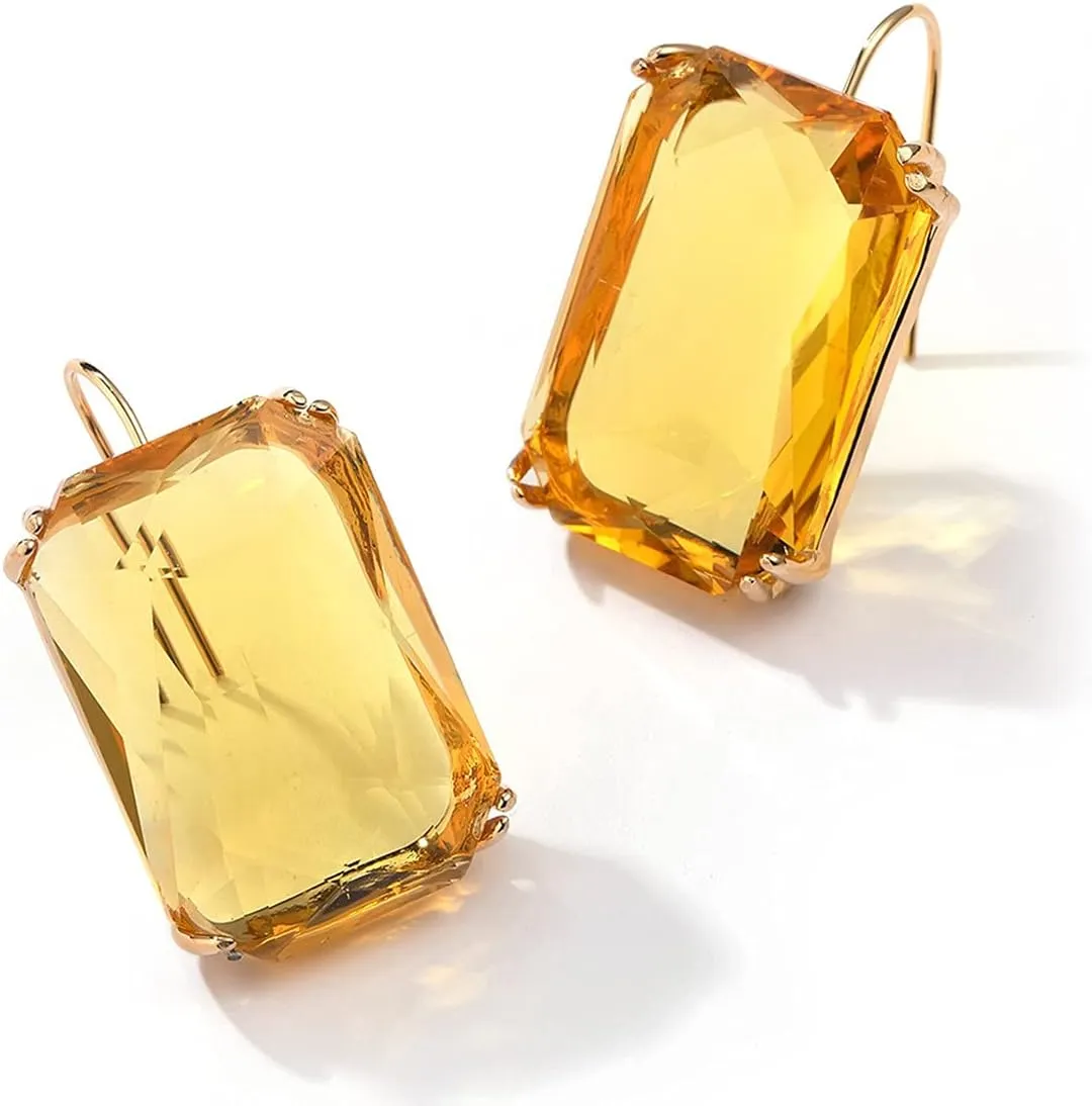 Colorful Rectangle Glass Crystal Earrings Orthogon Gemstone Square Transparent Crystal Glass Dangle Earrings for Women Girls Jewelry