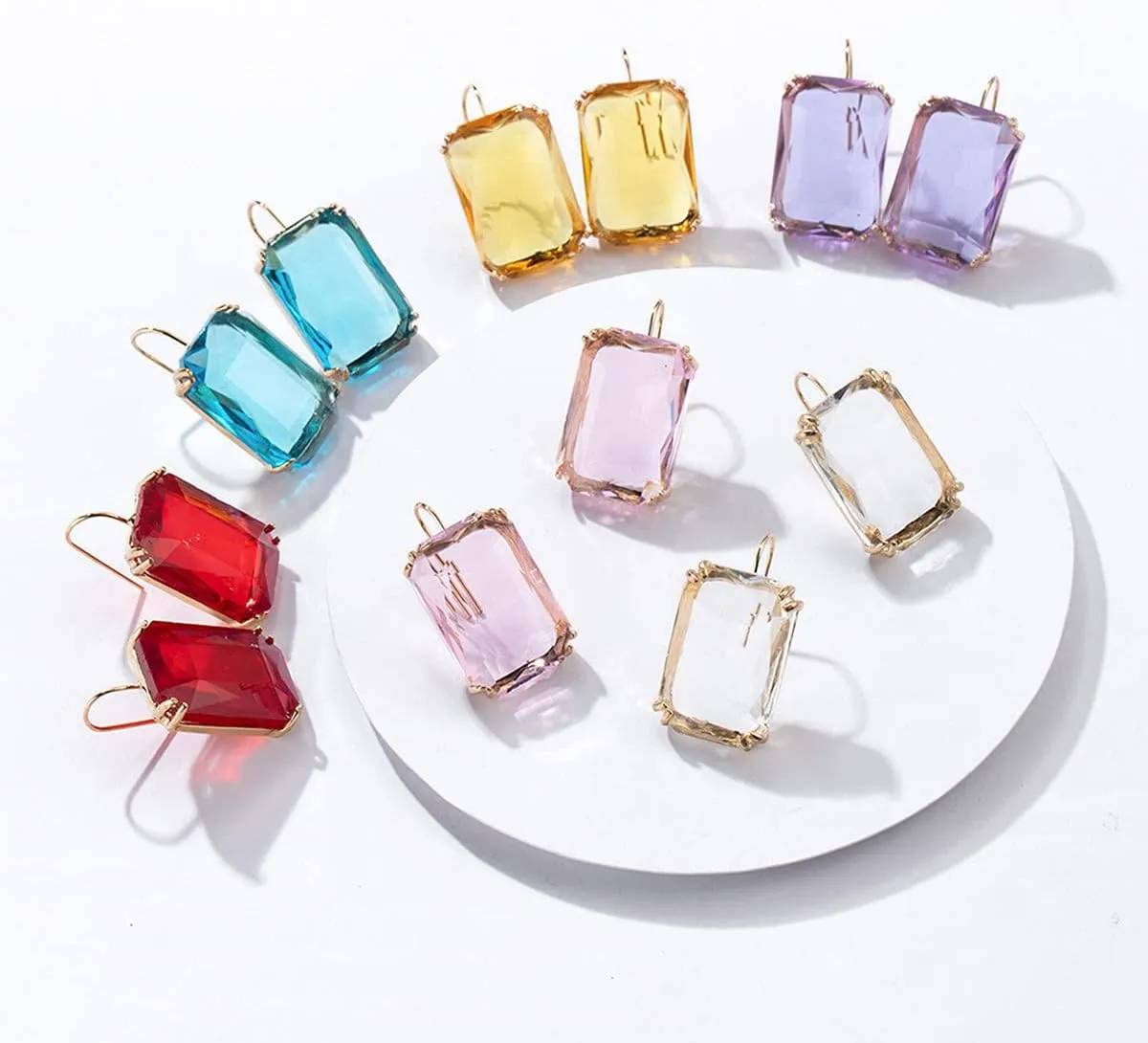 Colorful Rectangle Glass Crystal Earrings Orthogon Gemstone Square Transparent Crystal Glass Dangle Earrings for Women Girls Jewelry