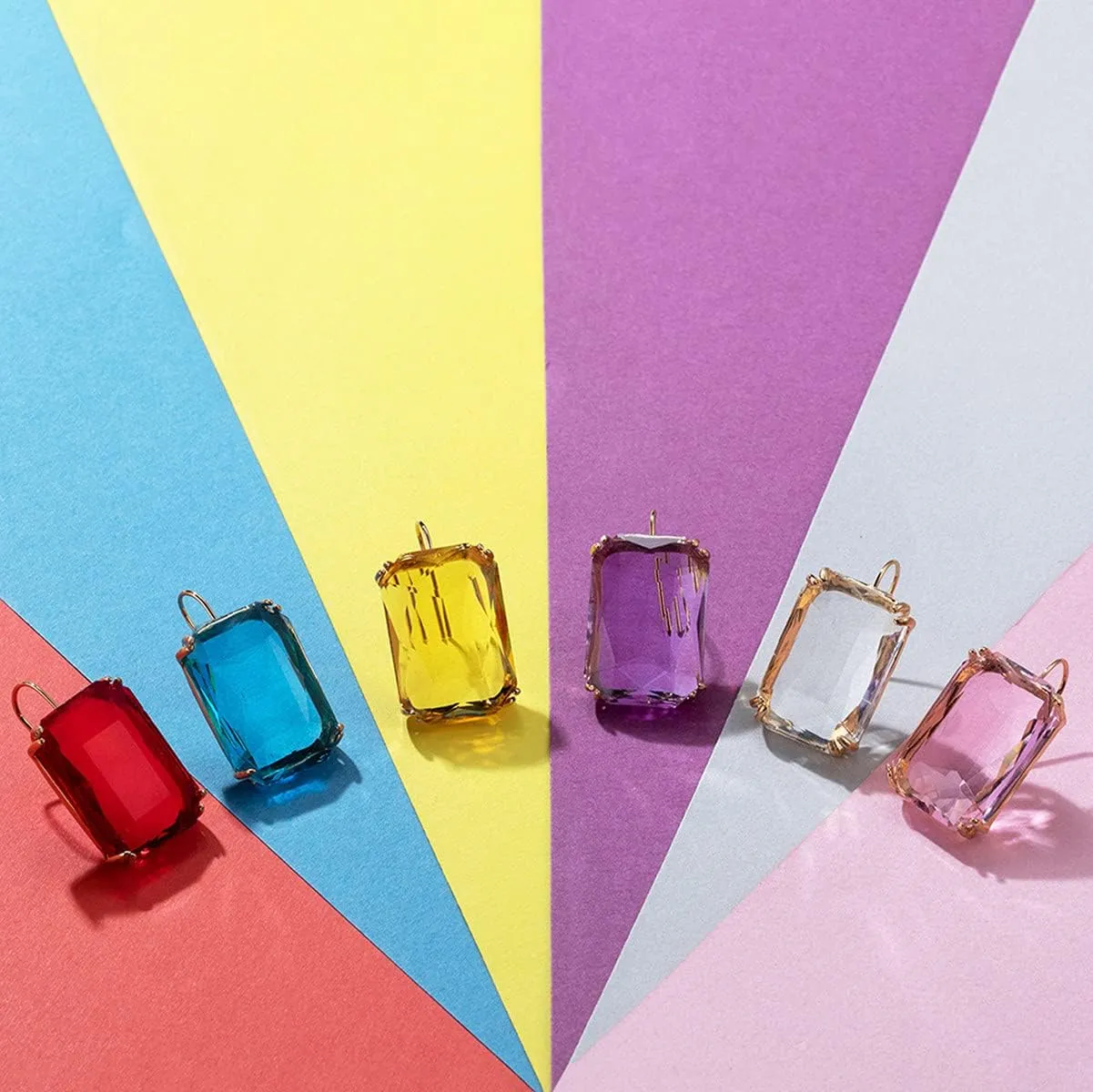 Colorful Rectangle Glass Crystal Earrings Orthogon Gemstone Square Transparent Crystal Glass Dangle Earrings for Women Girls Jewelry