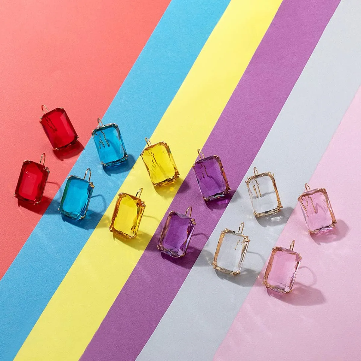 Colorful Rectangle Glass Crystal Earrings Orthogon Gemstone Square Transparent Crystal Glass Dangle Earrings for Women Girls Jewelry